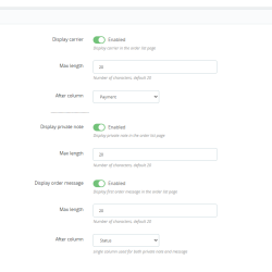 Carrier name  and customer message in orders list